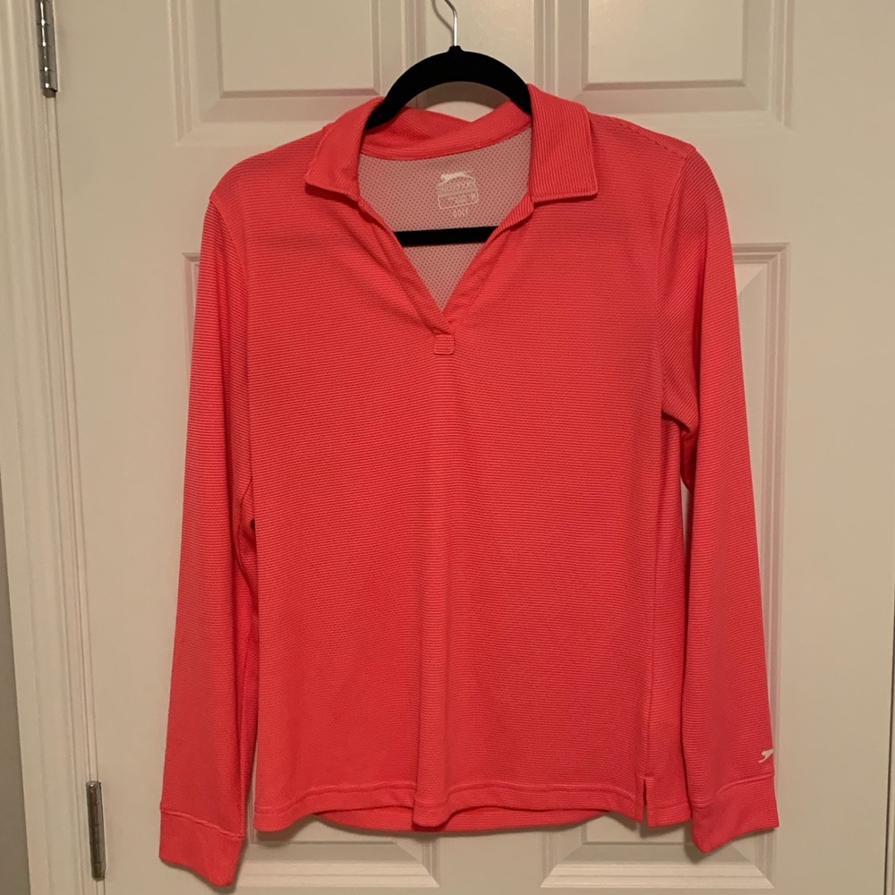 Slazenger • Bright orange and white striped collared golf long sleeve - womens